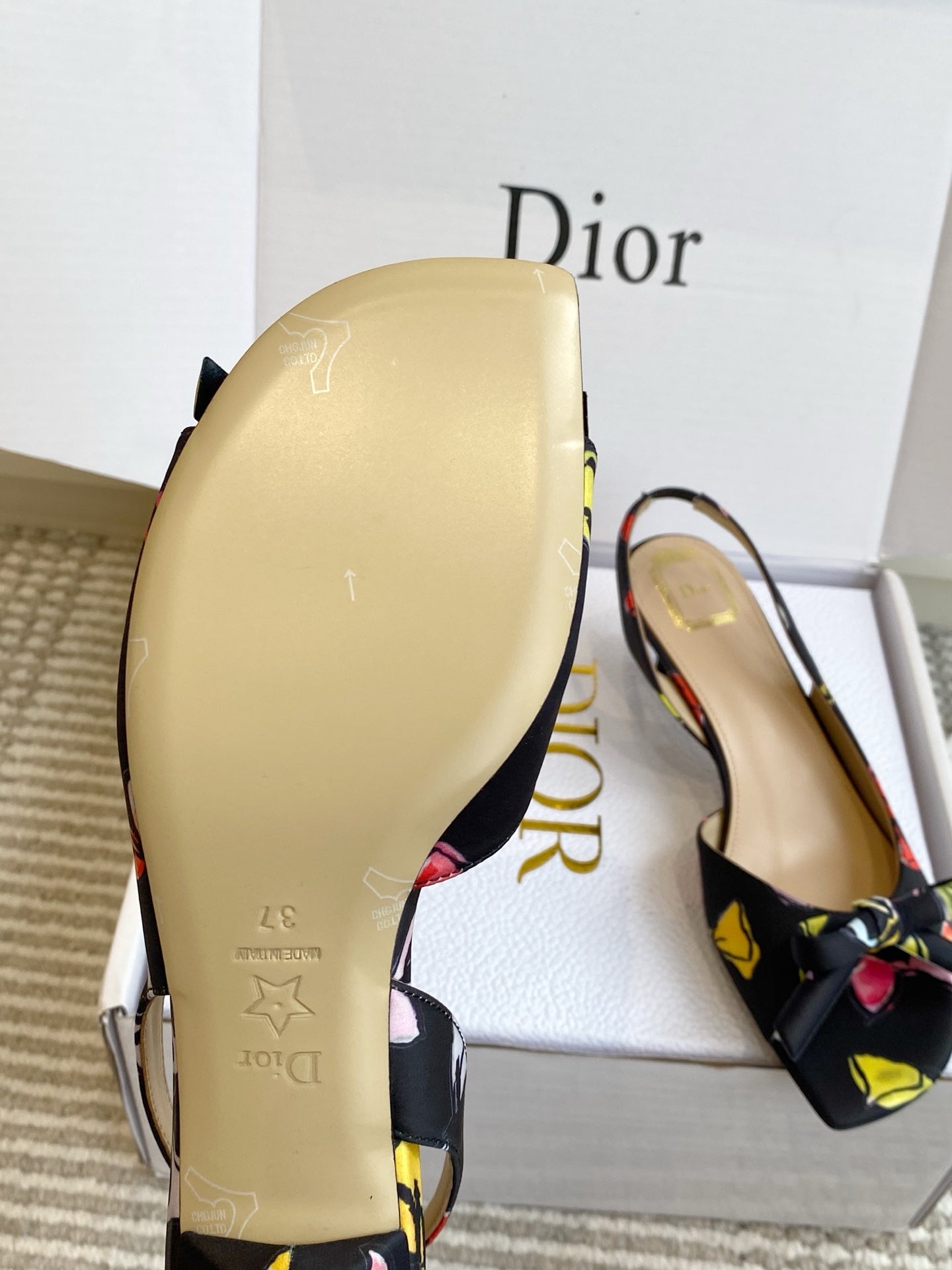 CD 26s Bow Kitten Heel Open Back Sandals Black Lambskin 909655