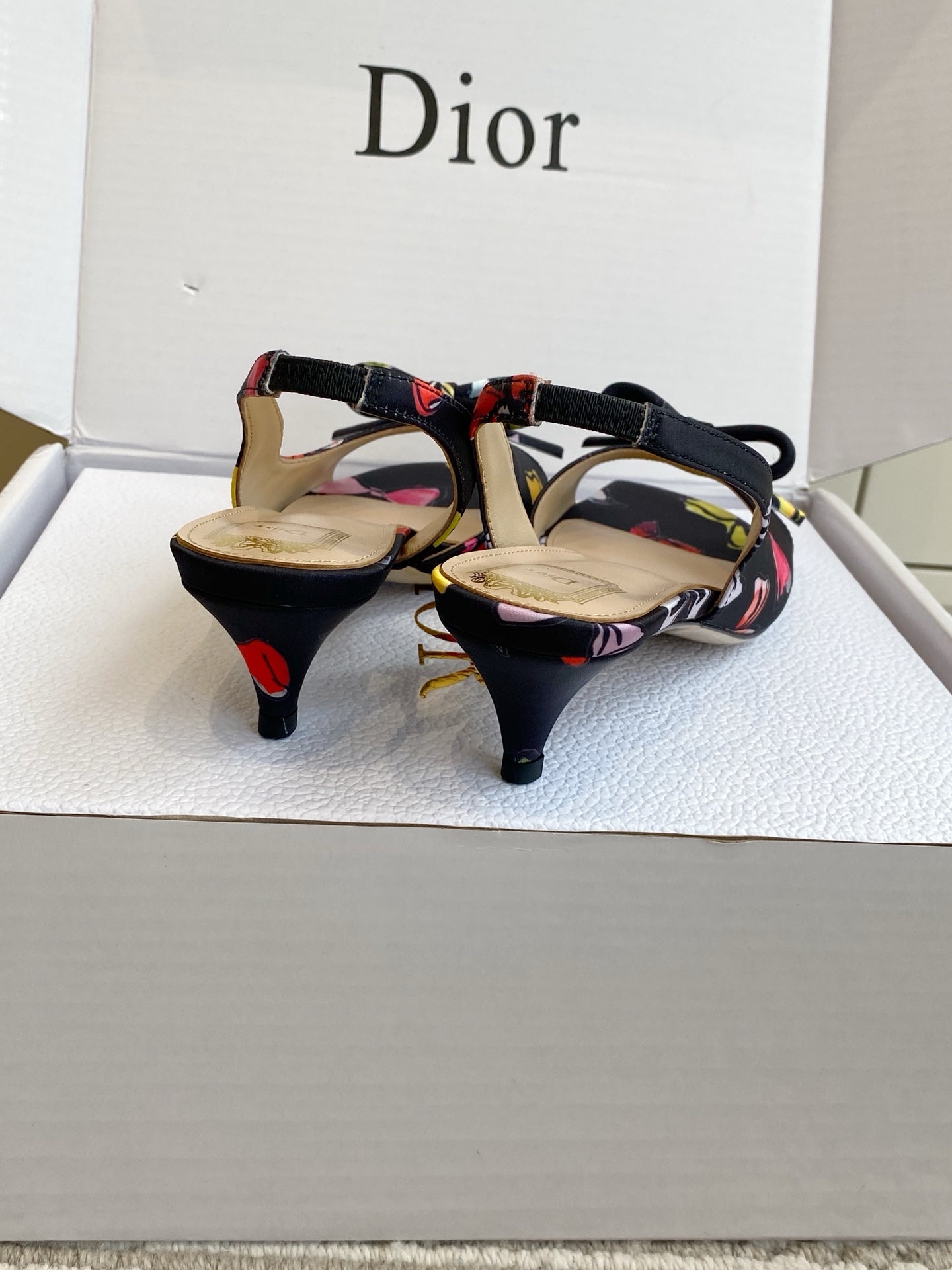 CD 26s Bow Kitten Heel Open Back Sandals Black Lambskin 909655