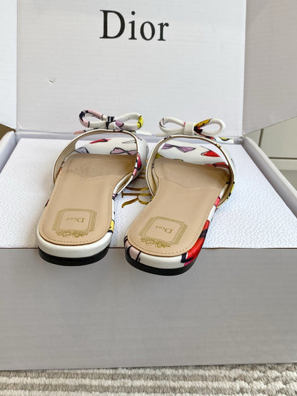 CD 26s Bow Kitten Flat Open Back Sandals White Lambskin 909656