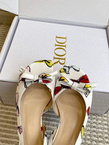 CD 26s Bow Kitten Heel Open Back Sandals White Lambskin 909657
