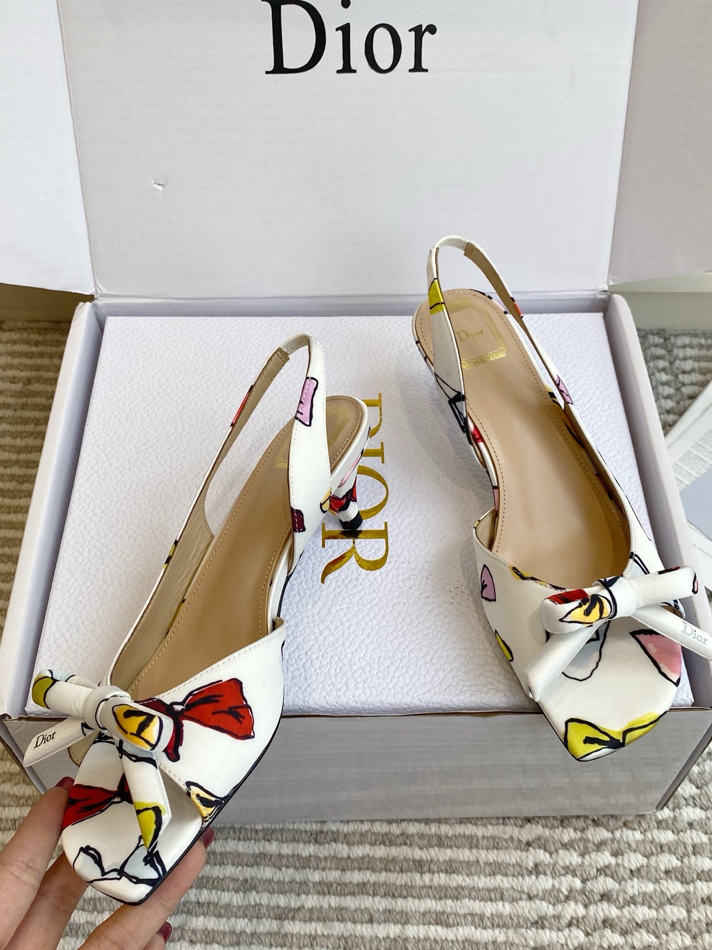 CD 26s Bow Kitten Heel Open Back Sandals White Lambskin 909657