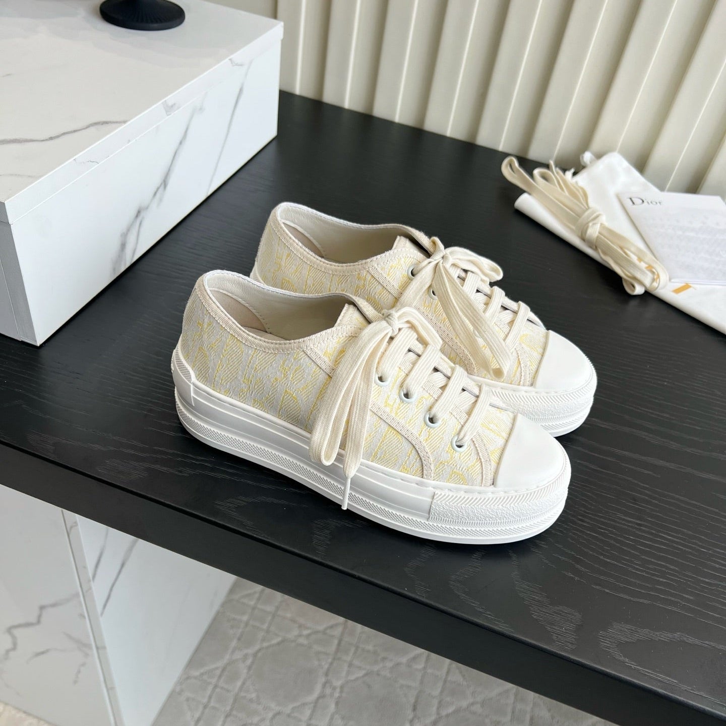 CD Dioriviera Walk'n'Dior Sneaker Cream Yellow Cotton 851244