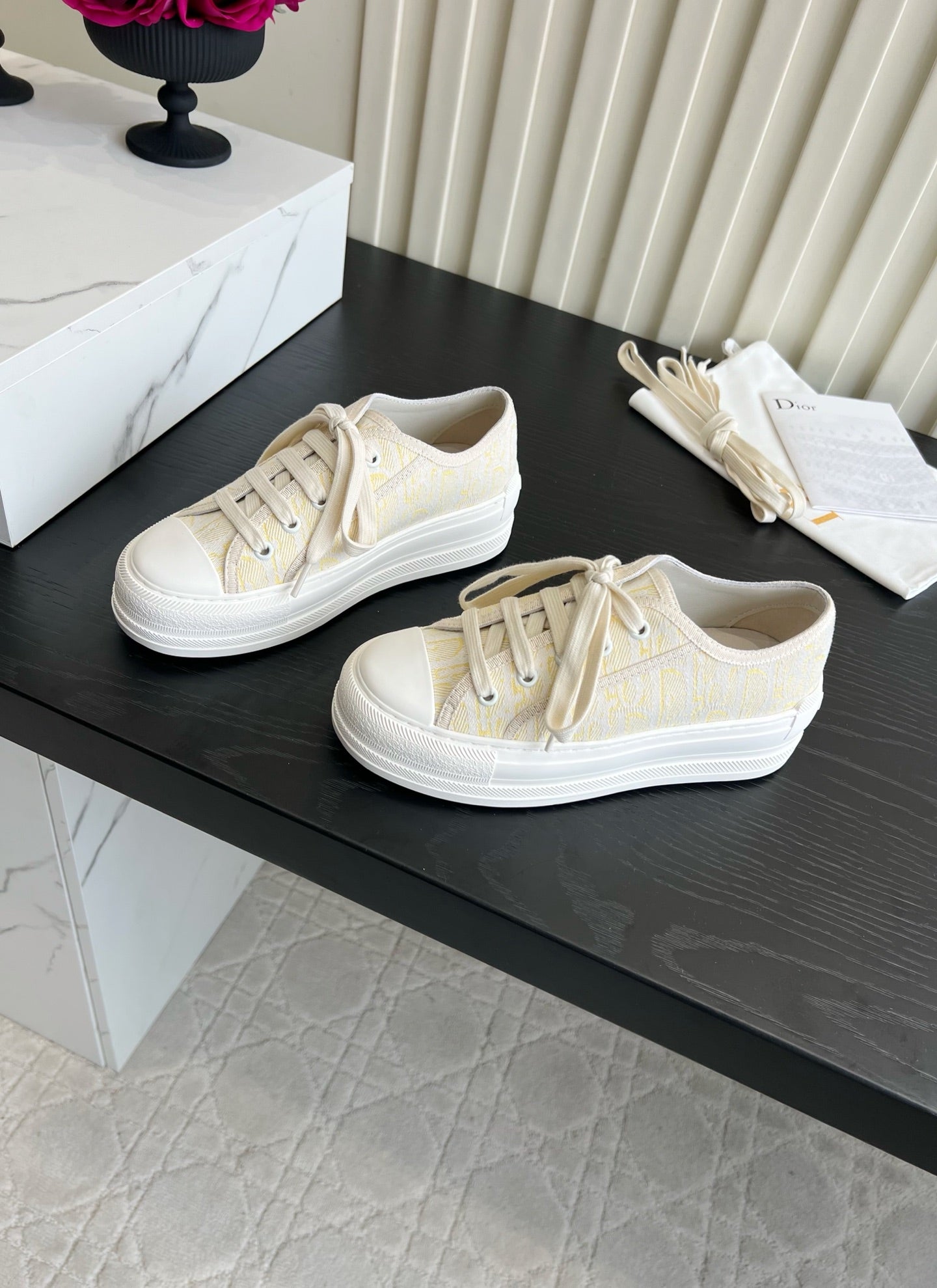 CD Dioriviera Walk'n'Dior Sneaker Cream Yellow Cotton 851244