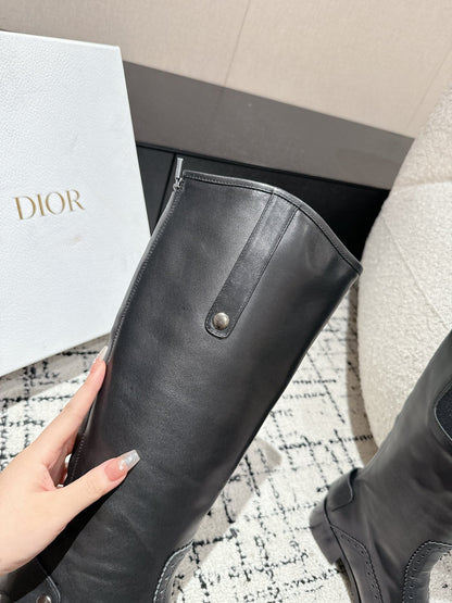 CD High Boots Black Classic Pattern Calfskin
