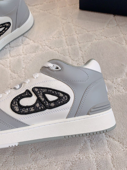 CD B57 Mid-Top Sneaker Grey White Calfskin And Oblique Jacquard