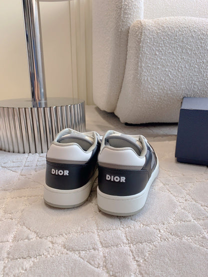 CD B27 Low-Top Sneaker Black Grey Mix White Calfskin And Oblique Jacquard Fabric