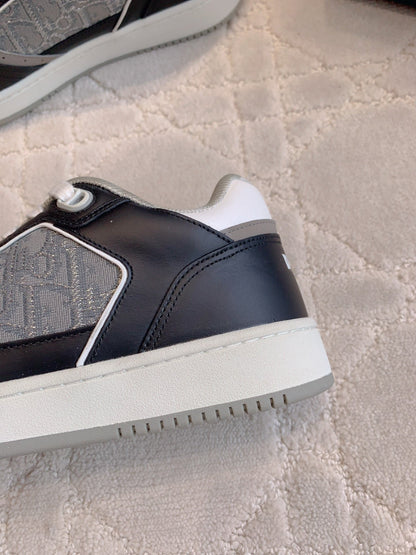 CD B27 Low-Top Sneaker Black Grey Mix White Calfskin And Oblique Jacquard Fabric