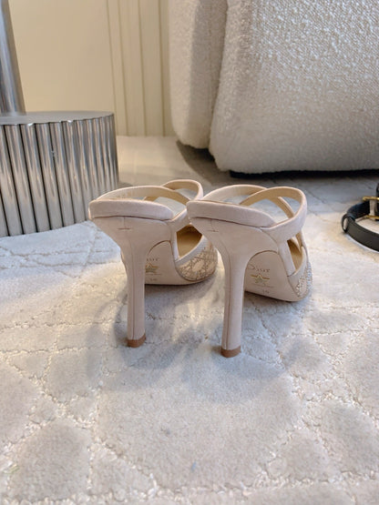 CD Capture Heeled Mule 10cm Beige Suede Mesh 615466
