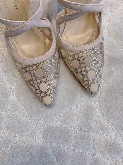 CD Capture Heeled Mule 10cm Beige Suede Mesh 615466