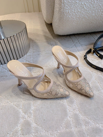 CD Capture Heeled Mule 10cm Beige Suede Mesh 615466