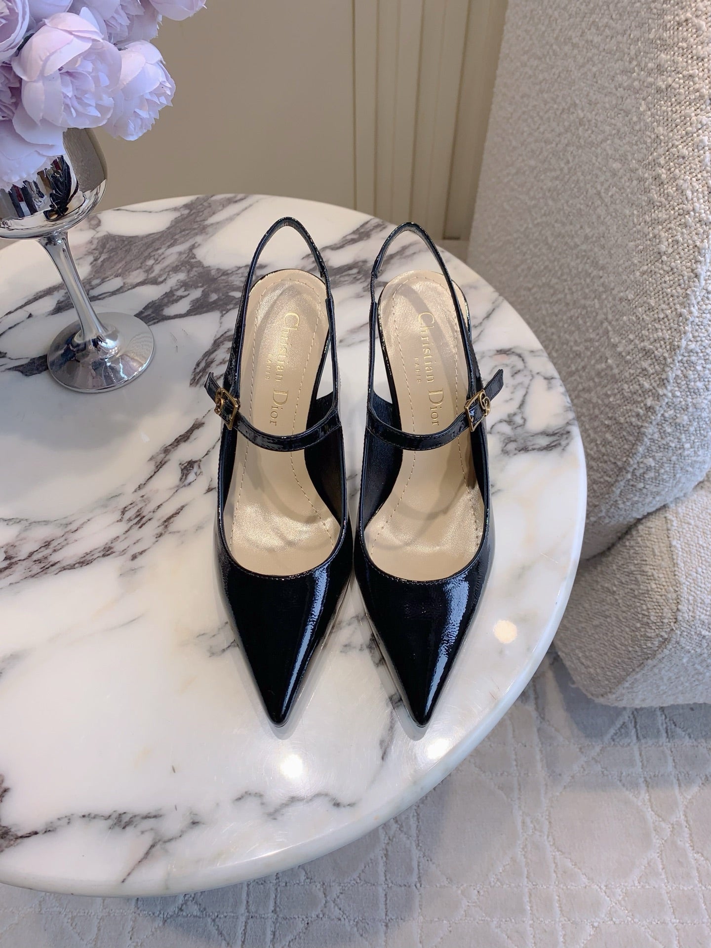CD Icon Slingback 8cm Black Leather 615469