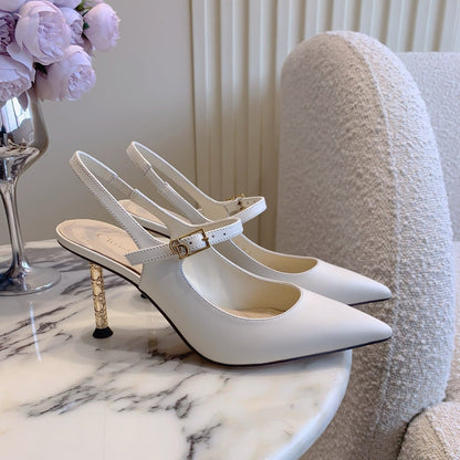 CD Icon Slingback 8cm White Leather 615470