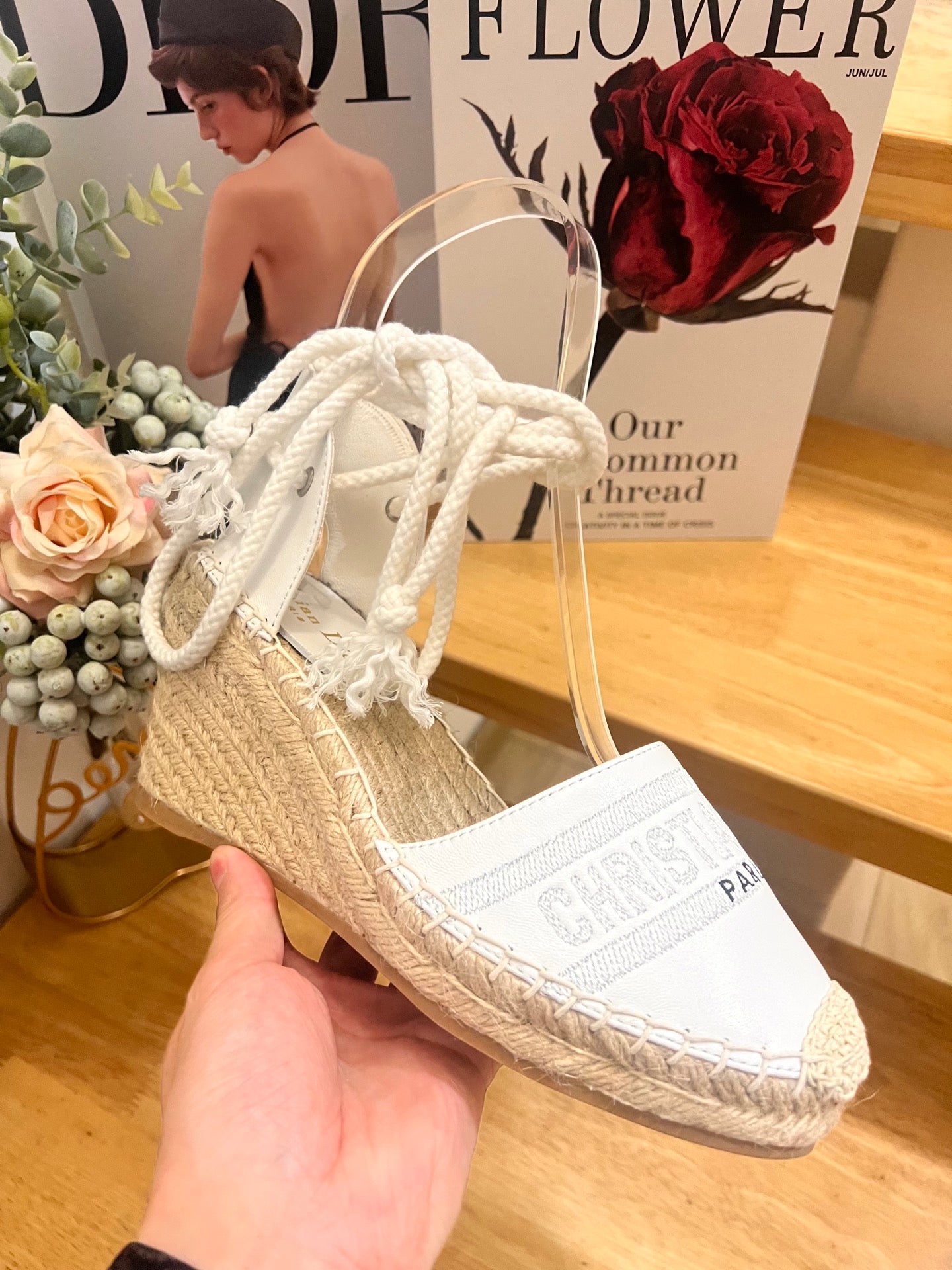 CD FW26 Wedge Sandals White Sheepskin 692258