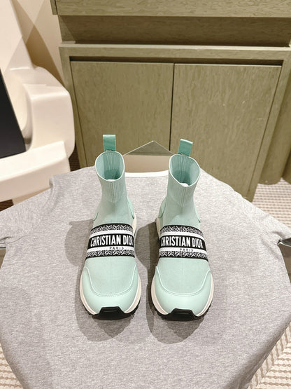 CD High-Top Sneaker 40mm Jade Green Stretch Wool And Lambskin