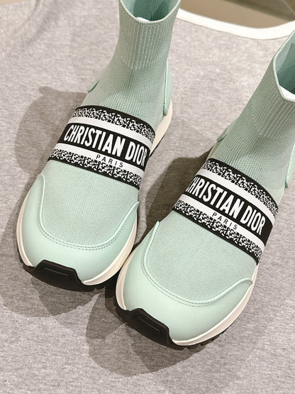CD High-Top Sneaker 40mm Jade Green Stretch Wool And Lambskin