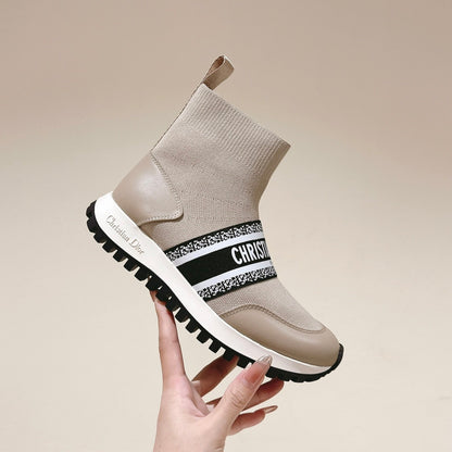 CD High-Top Sneaker 40mm Beige Stretch Wool And Lambskin