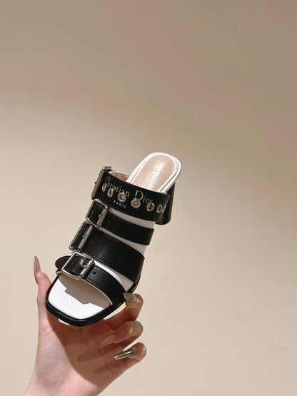 CD 26s High Heel Sandal 65 Black White Lambskin 661542