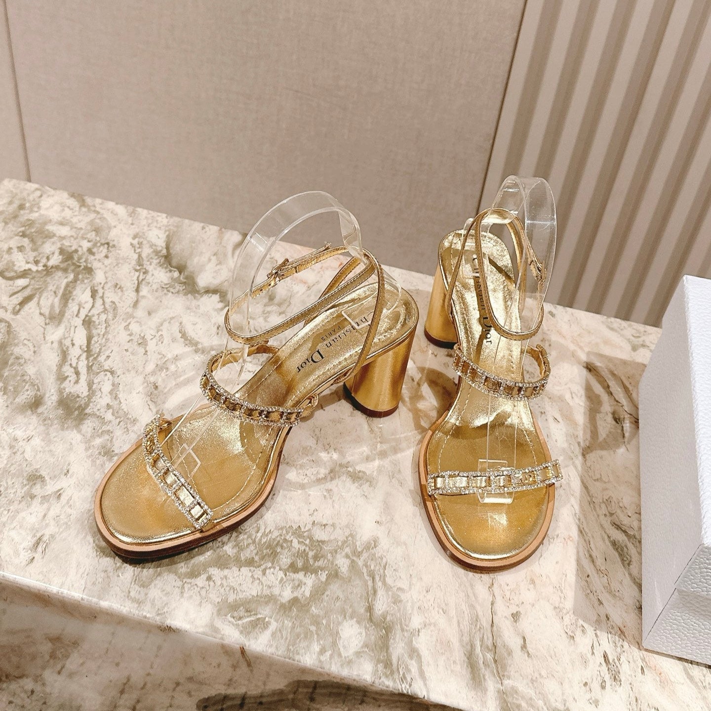 CD Diorissime Heeled Sandal 85 mm Gold Metalic Lambskin  483073