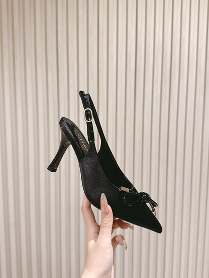 CC 26s Slingback 85 Black Satin Sheepskin 658480