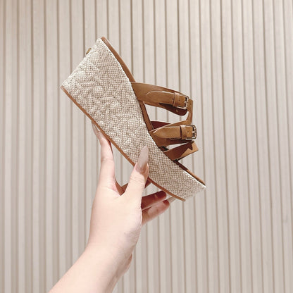 CD Wedge Hemp Sandal 85mm Brown Beige  Lambskin 483083