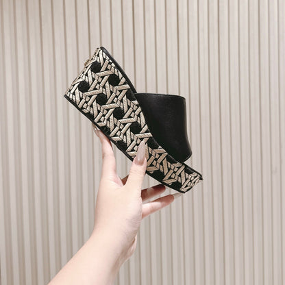 CD Attitude Wedge Slide 85mm Black Calfskin 483085