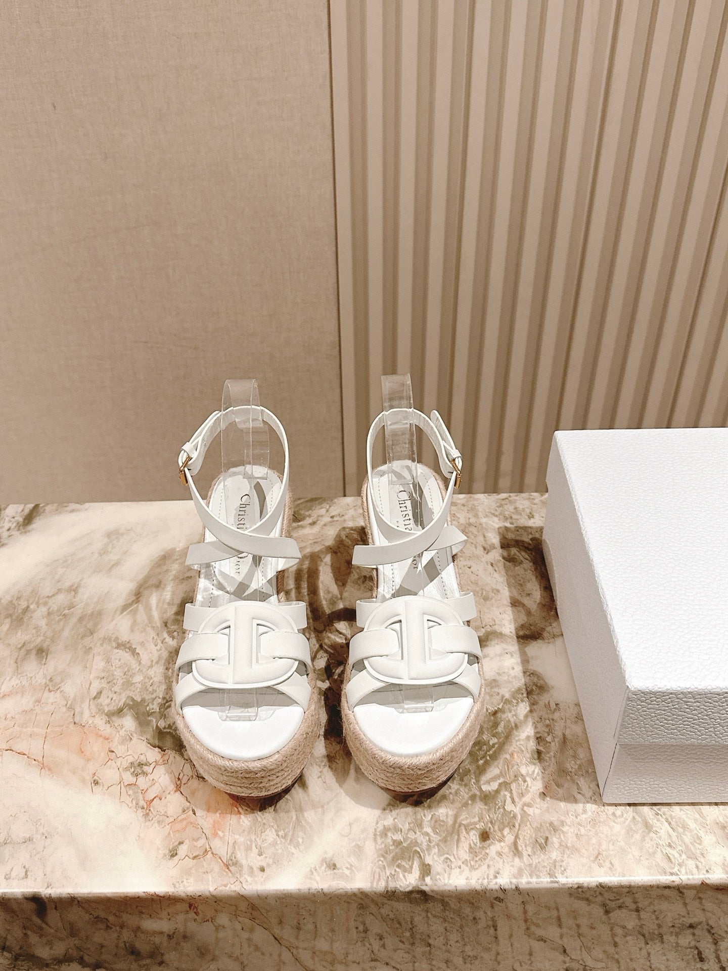 CD D-Club Wedge Sandal 85mm White Calfskin 483080
