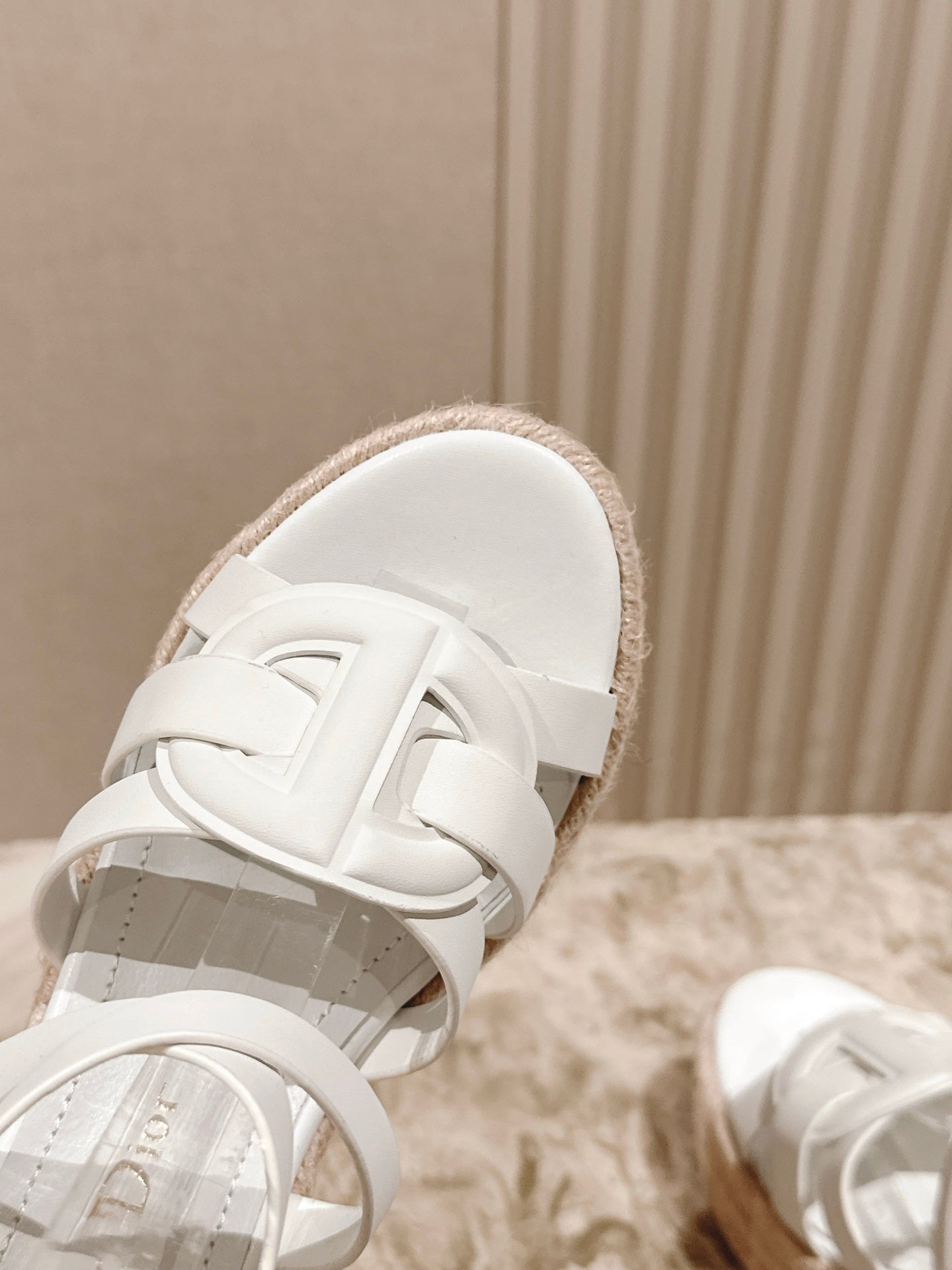 CD D-Club Wedge Sandal 85mm White Calfskin 483080