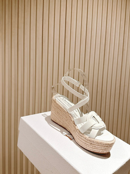 CD D-Club Wedge Sandal 85mm White Calfskin 483080