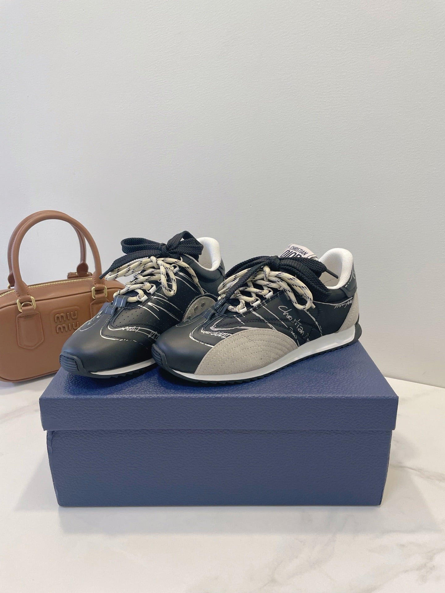 CD 26s D-Sketch Sneakers Black Taupe Suede Lambskin 908095