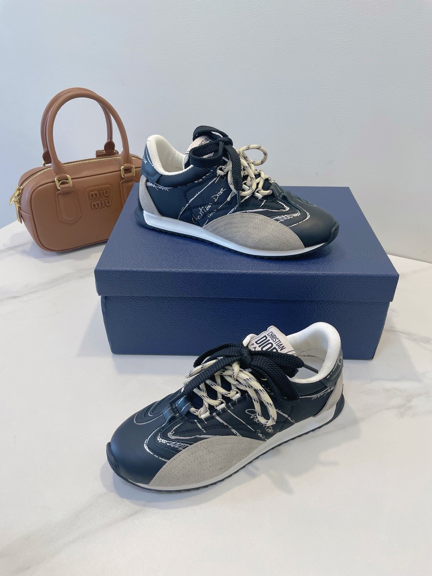 CD 26s D-Sketch Sneakers Black Taupe Suede Lambskin 908095
