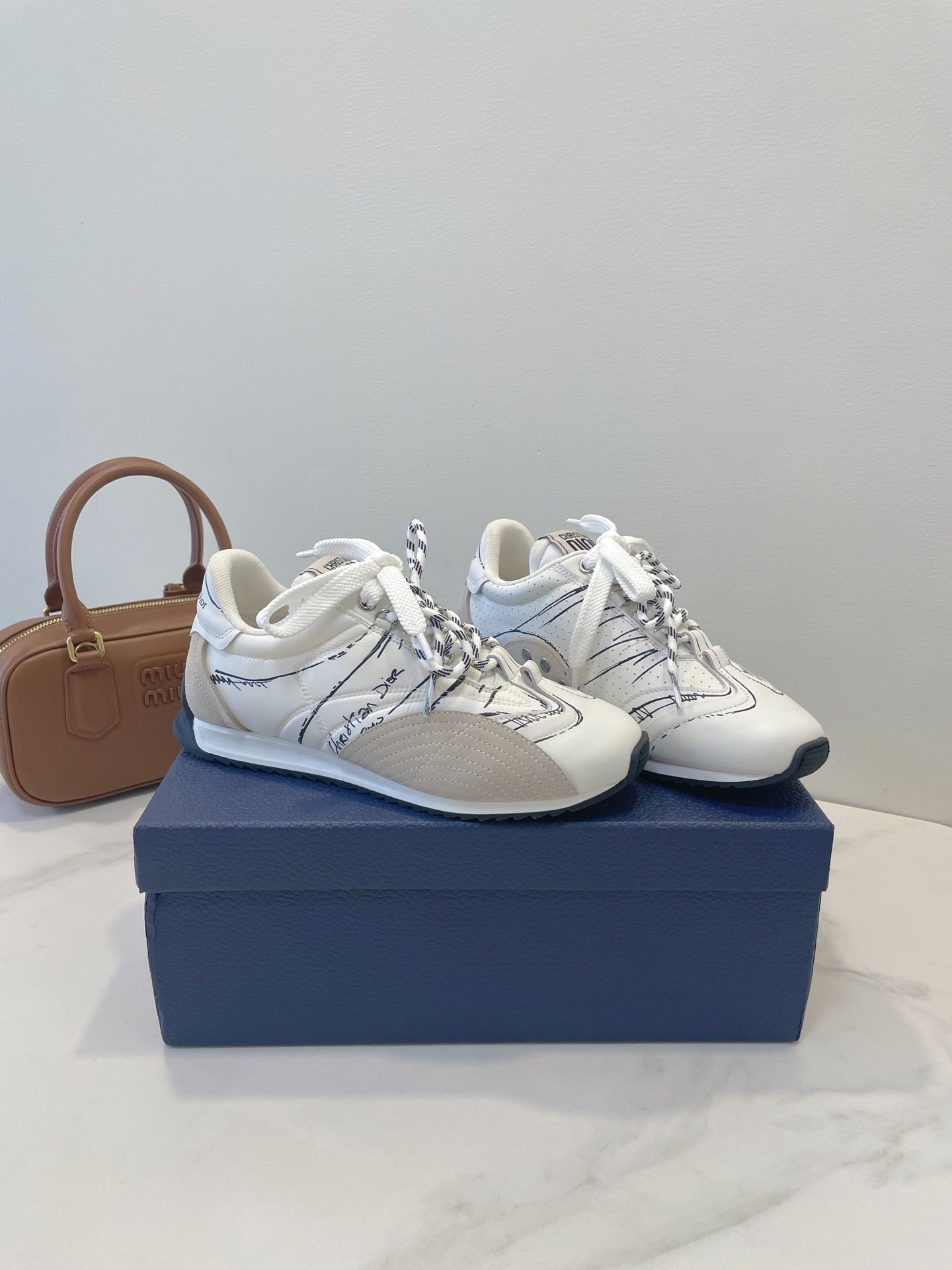 CD 26s D-Sketch Sneakers White Taupe Suede Lambskin 908096