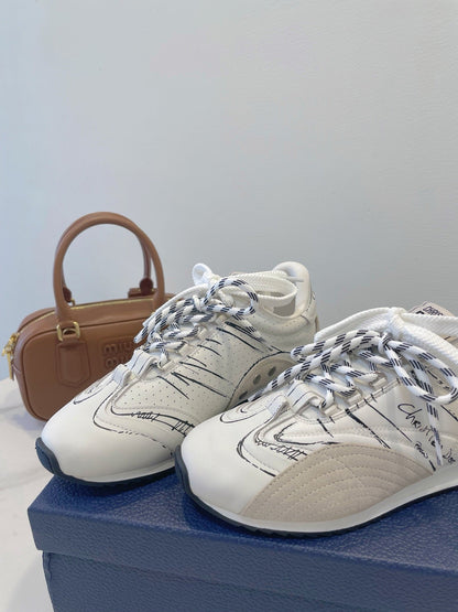CD 26s D-Sketch Sneakers White Taupe Suede Lambskin 908096