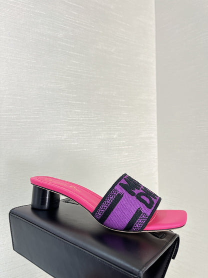 dway heeled slide 35 purple red embroidered cotton