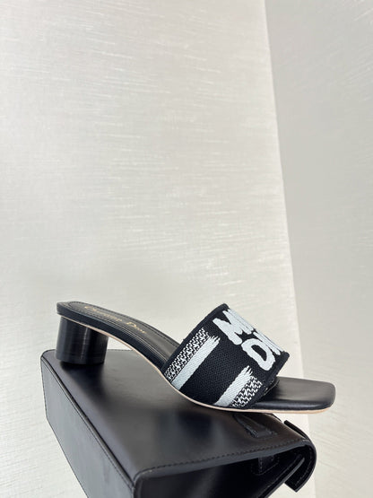 dway heeled slide 35 black embroidered cotton