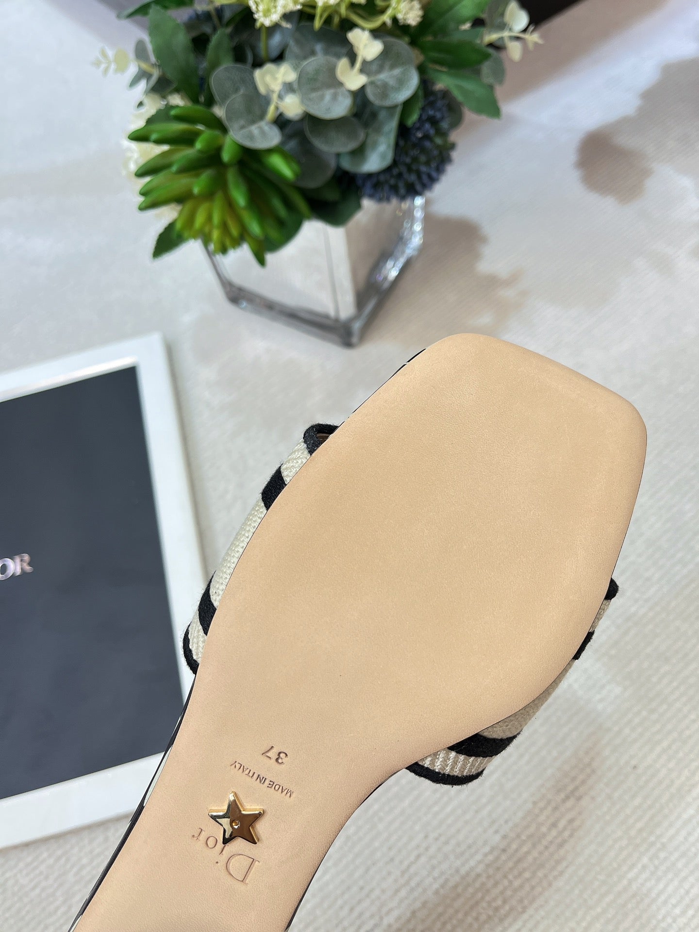 dway heeled slide 35 embroidered cotton black miss cd alllover motif