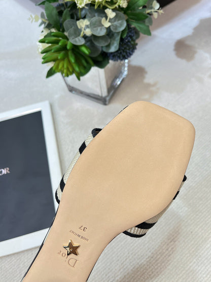 dway heeled slide 35 embroidered cotton black miss cd alllover motif