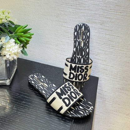 dway slide embroidered cotton black miss cd alllover motif