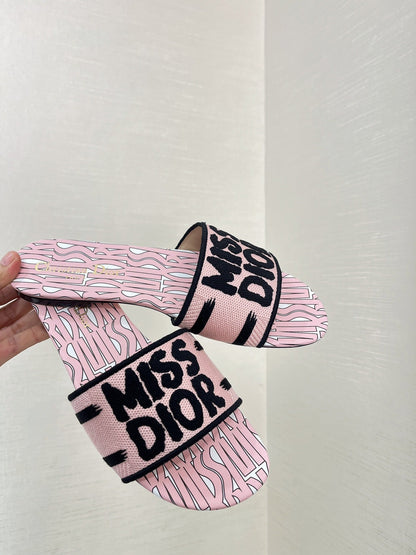dway slide embroidered cotton pink miss cd alllover motif