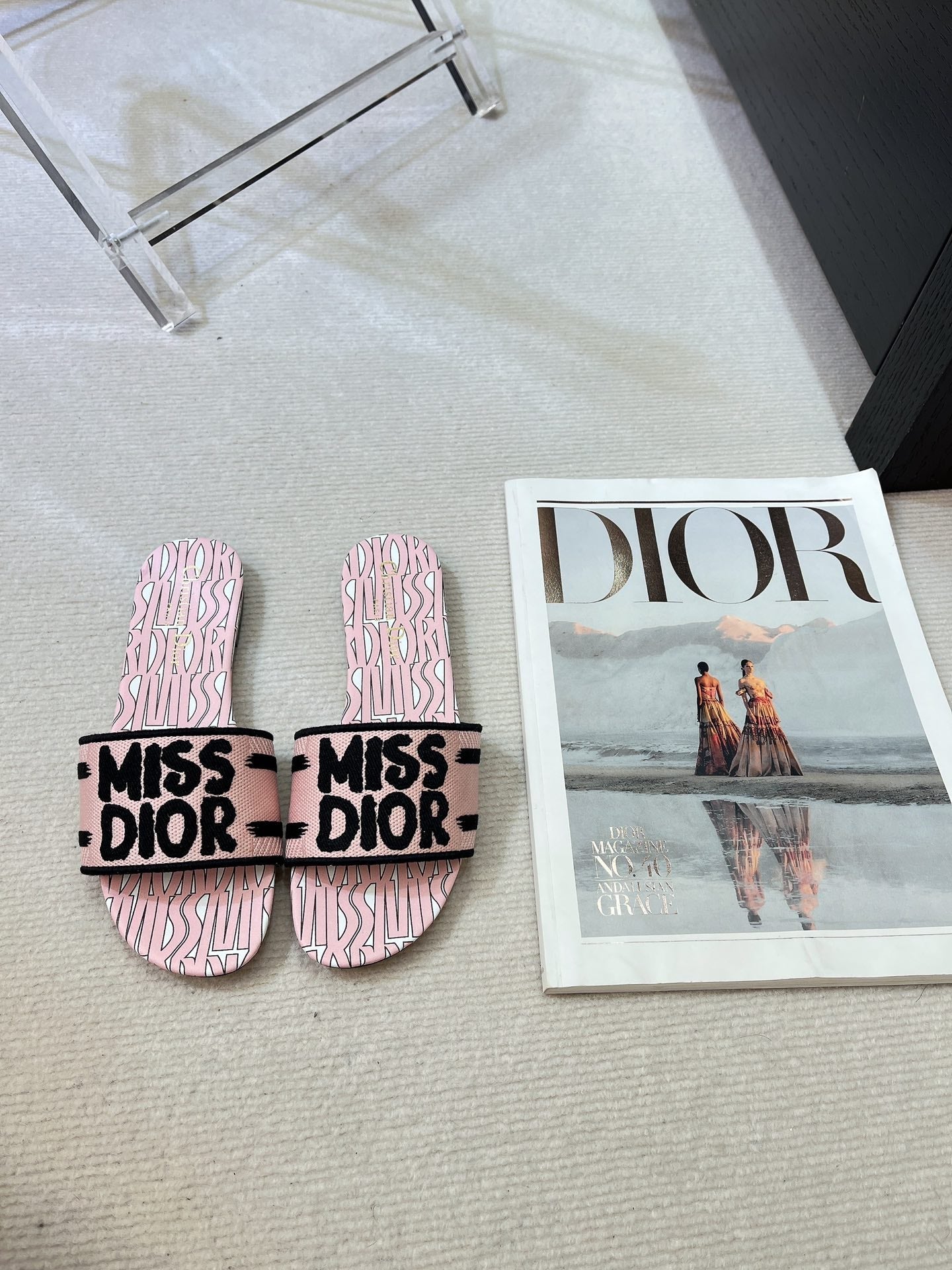 dway slide embroidered cotton pink miss cd alllover motif