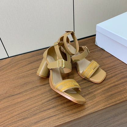 CD J'Adior High-Heel Sandals 8cm Brown Cowhide Canvas 793125