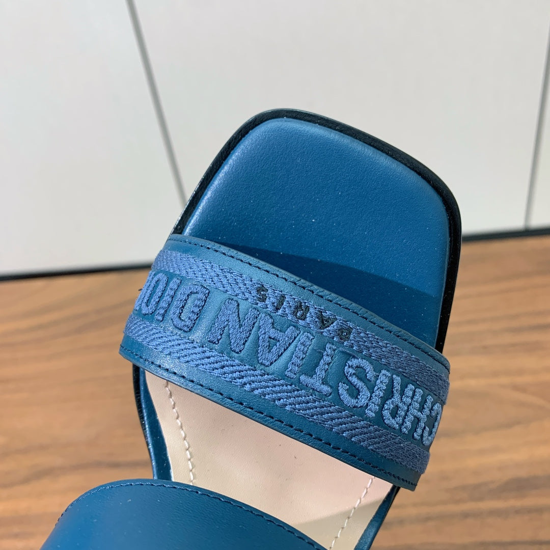 CD J'Adior High-Heel Sandals 8cm Blue Cowhide Canvas 793126