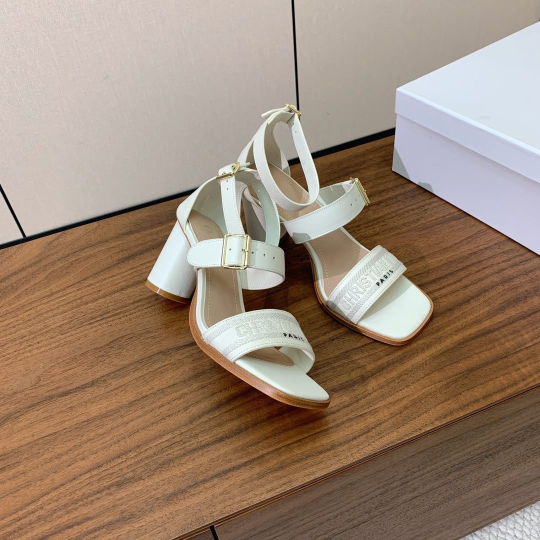 CD J'Adior High-Heel Sandals 8cm White Cowhide Canvas 793127