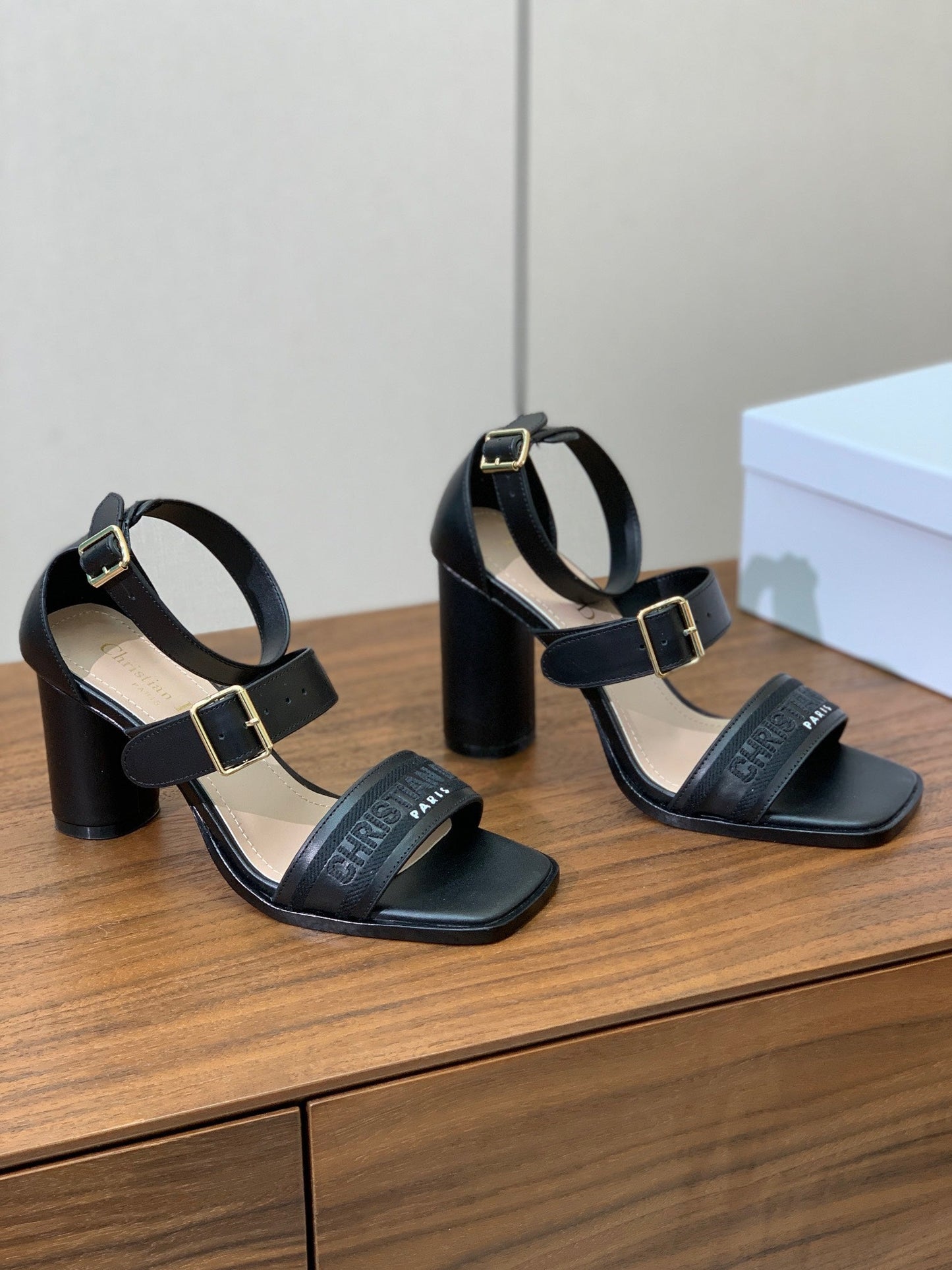 CD J'Adior High-Heel Sandals 8cm Black Cowhide Canvas 793128