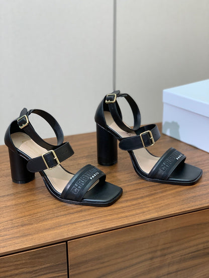 CD J'Adior High-Heel Sandals 8cm Black Cowhide Canvas 793128