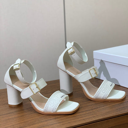 CD J'Adior High-Heel Sandals 10cm White Cowhide Canvas 793133