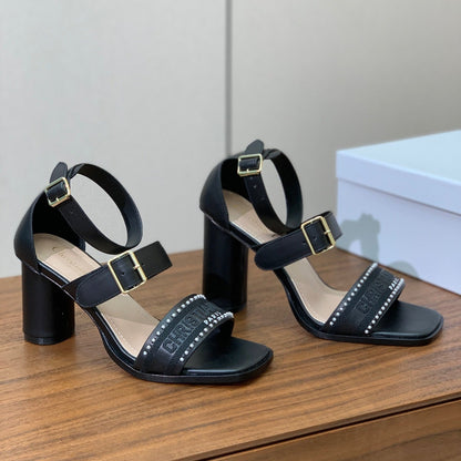 CD J'Adior High-Heel Sandals 10cm Black Cowhide Canvas 793134