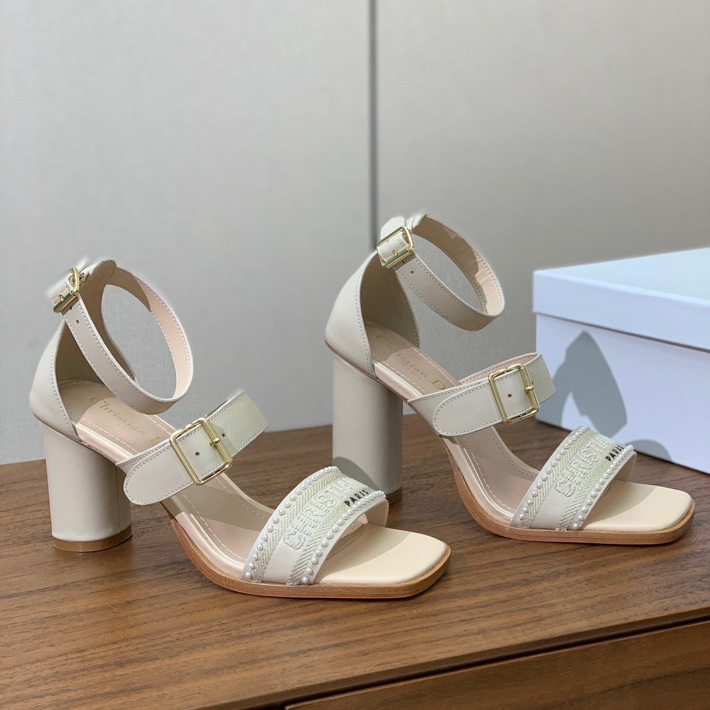 CD J'Adior High-Heel Sandals 10cm Cream Cowhide Canvas 793135