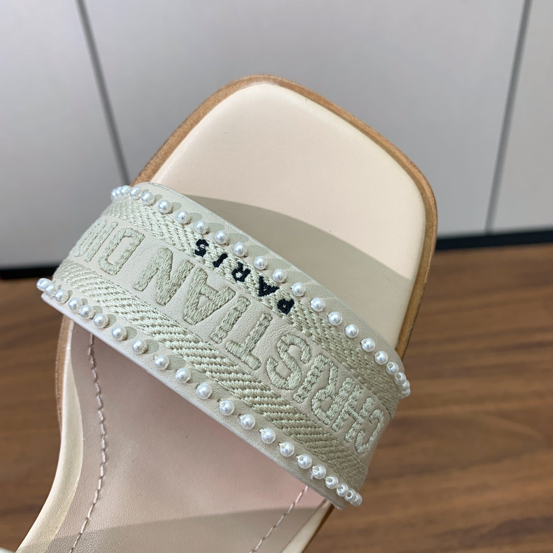 CD J'Adior High-Heel Sandals 10cm Cream Cowhide Canvas 793135