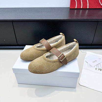 CD 26s Frost Ballet Flat In Light Brown Cannage Suede And Calfskin