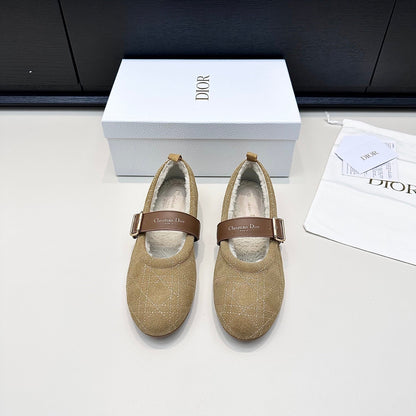CD 26s Frost Ballet Flat In Light Brown Cannage Suede And Calfskin